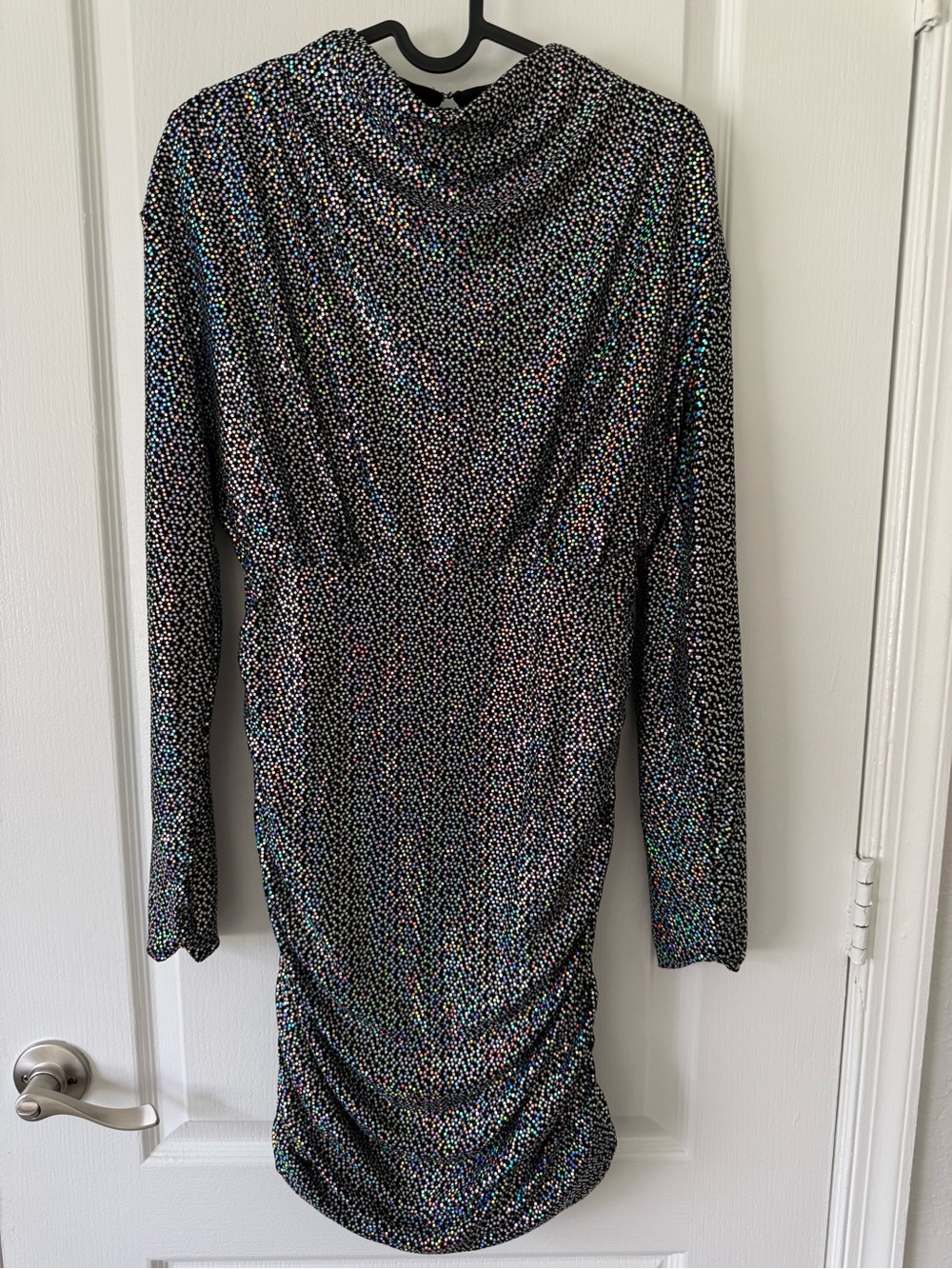 Alexia Admor Black Holographic Long-Sleeve Ruched Dress